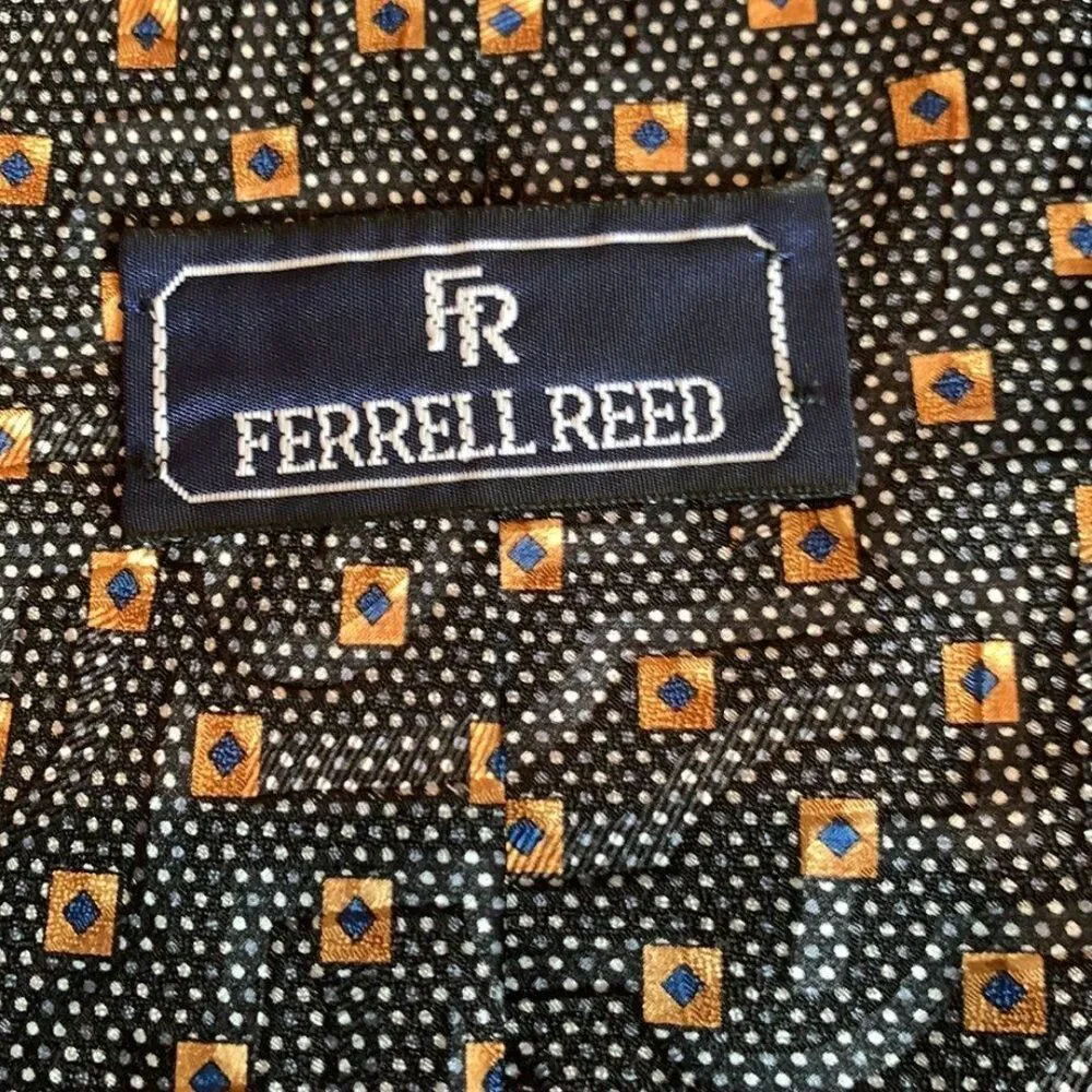 Ferrell Reed Made by Hand Silk Tie in Black, Gold & Blue